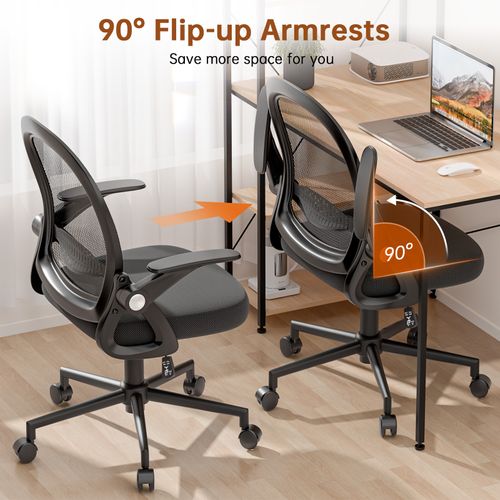 Chaise De Bureau Ergonomique En Maille, Accoudoirs Relevables, Support Lombaire - Noir