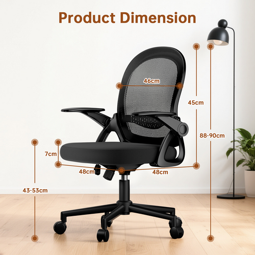 Chaise De Bureau Ergonomique En Maille, Accoudoirs Relevables, Support Lombaire - Noir