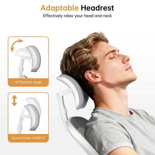 Fauteuil De Bureau Ergonomique Avec Appui-tête, Accoudoirs Et Hauteur Réglables - Gris