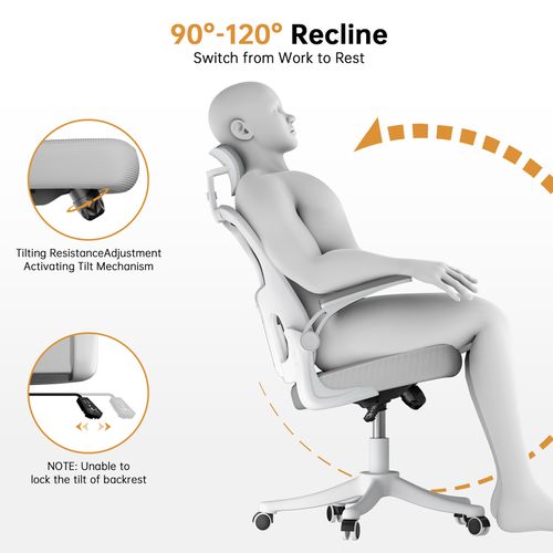 Fauteuil De Bureau Ergonomique Avec Appui-tête, Accoudoirs Et Hauteur Réglables - Gris