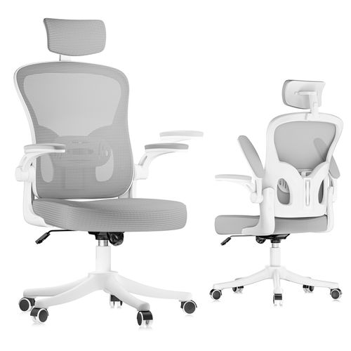 Fauteuil De Bureau Ergonomique Avec Appui-tête, Accoudoirs Et Hauteur Réglables - Gris