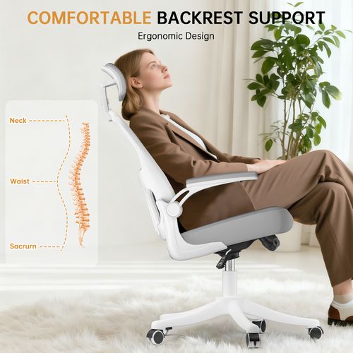 Fauteuil De Bureau Ergonomique Avec Appui-tête, Accoudoirs Et Hauteur Réglables - Gris