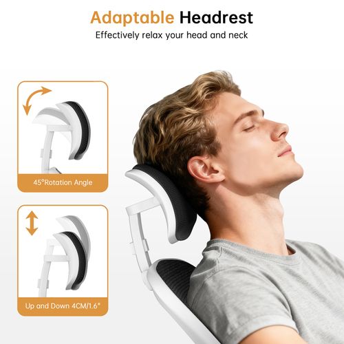 Fauteuil De Bureau Ergonomique Avec Appui-tête, Accoudoirs Et Hauteur Réglables - Noir Et Blanc