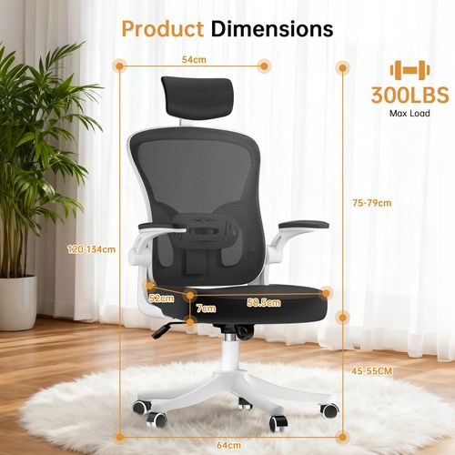Fauteuil De Bureau Ergonomique Avec Appui-tête, Accoudoirs Et Hauteur Réglables - Noir Et Blanc