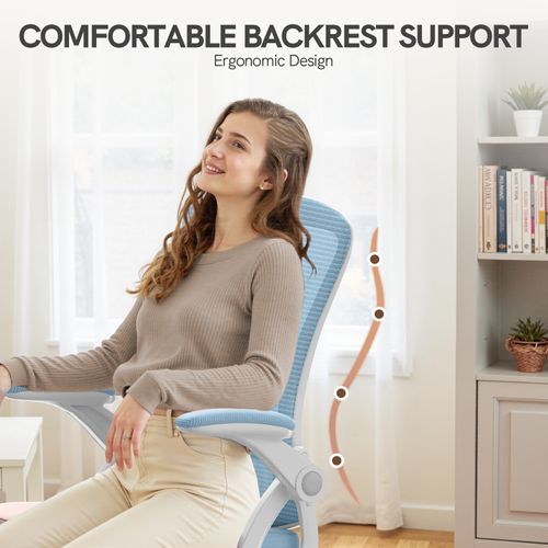 Fauteuil De Bureau Ergonomique En Maille Avec Soutien Lombaire, Accoudoirs Réglables - Bleu