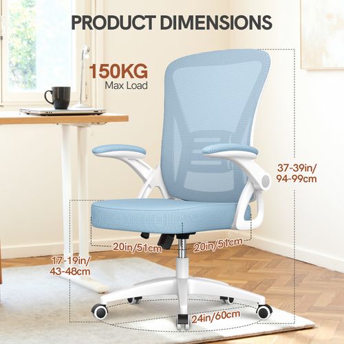 Fauteuil De Bureau Ergonomique En Maille Avec Soutien Lombaire, Accoudoirs Réglables - Bleu