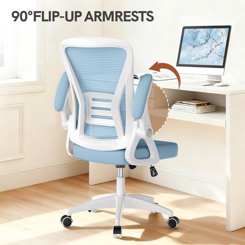 Fauteuil De Bureau Ergonomique En Maille Avec Soutien Lombaire, Accoudoirs Réglables - Bleu