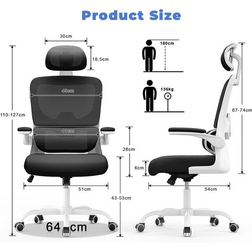 Fauteuil De Bureau Pivotant Avec Fonction Berçante Et Support Lombaire Adaptatif - Noir Et Blanc