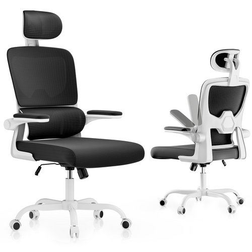 Fauteuil De Bureau Pivotant Avec Fonction Berçante Et Support Lombaire Adaptatif - Noir Et Blanc