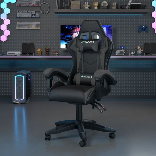 Fauteuil Gaming Ergonomique Réglable Avec Coussin Lombaire Et Appui-tête - Noir Et Gris