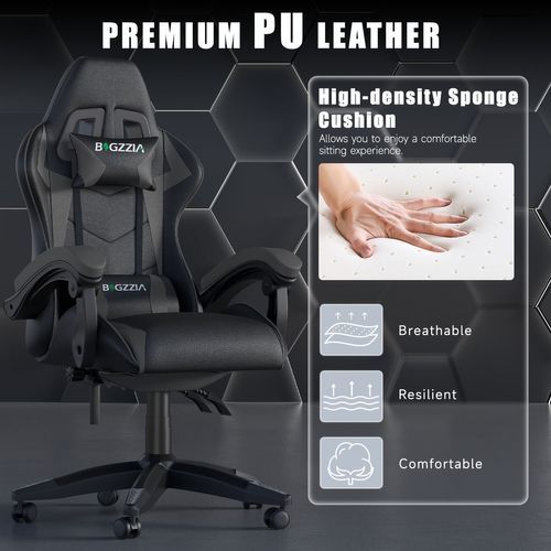 Fauteuil Gaming Ergonomique Réglable Avec Coussin Lombaire Et Appui-tête - Noir Et Gris