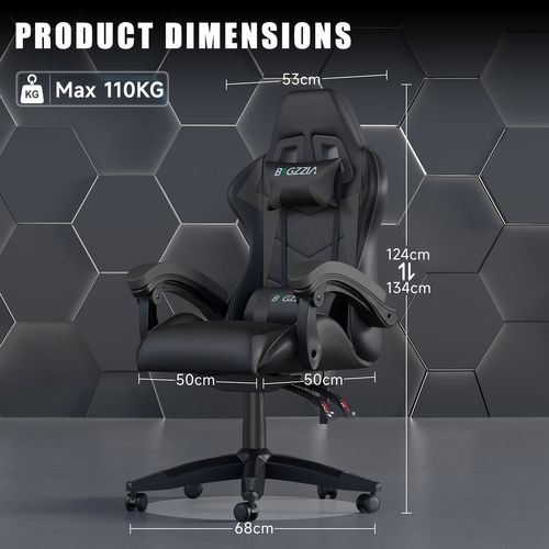Fauteuil Gaming Ergonomique Réglable Avec Coussin Lombaire Et Appui-tête - Noir Et Gris