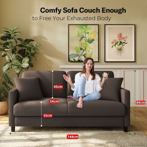 Canapé 2 Places En Velours Teddy -148 Cm - Marron