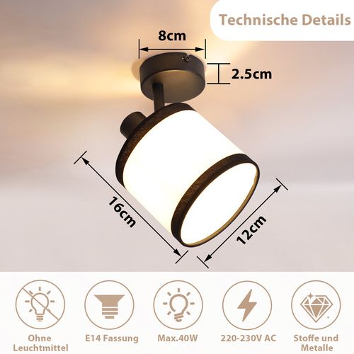 Spot de plafond 1 flamme E14, noir, orientable, en tissu, vintage/rétro, sans ampoule.