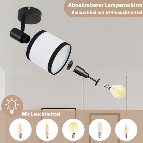 Spot de plafond 1 flamme E14, noir, orientable, en tissu, vintage/rétro, sans ampoule.