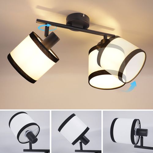 Spot de plafond 2 flammes, noir, en tissu, orientable, E14, vintage, sans ampoule.