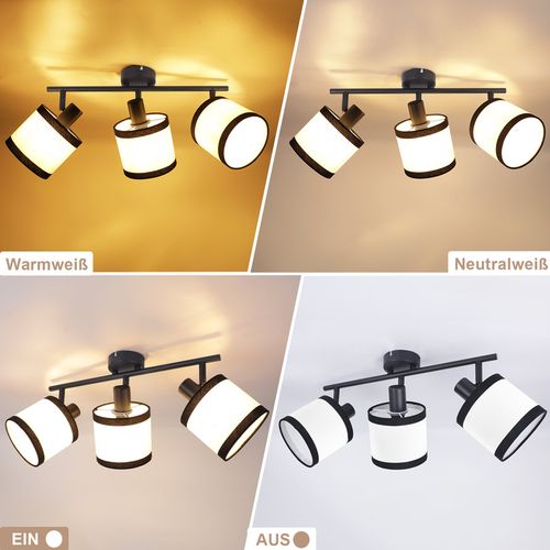 Spot de plafond 3 flammes E14, noir, en tissu, pivotant, vintage, sans ampoule.