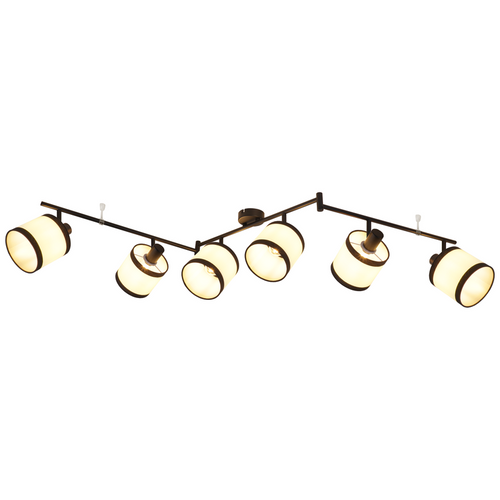 Spot de plafond 6 flammes E14, noir, pivotant, en tissu, rétro, sans ampoule.