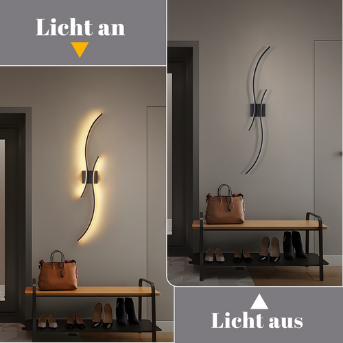 Applique murale LED d'intérieur, 14W, 100cm, noire, design vague moderne, 3000K.