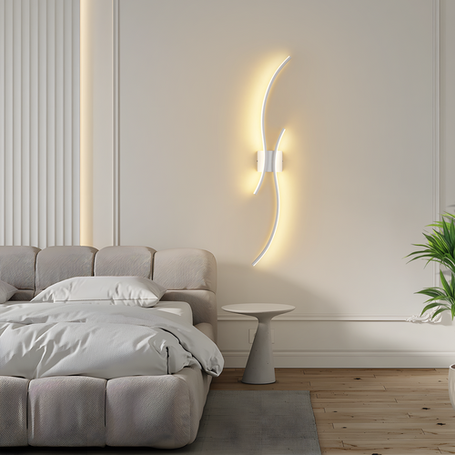Applique murale LED d'intérieur, 14W, 100cm, blanche, design vague moderne, 3000K.