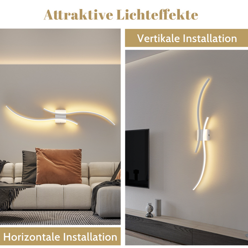 Applique murale LED d'intérieur, 14W, 100cm, blanche, design vague moderne, 3000K.