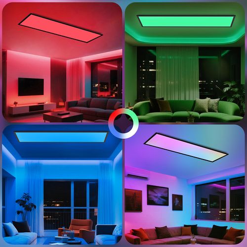 Plafonnier LED 100x25, Panneau Rgb Dimmable Avec Télécommande, 24w Noir.