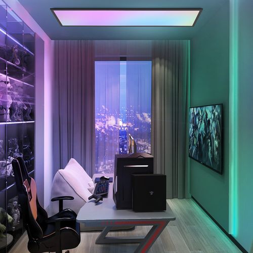 Plafonnier LED 100x25, Panneau Rgb Dimmable Avec Télécommande, 24w Noir.
