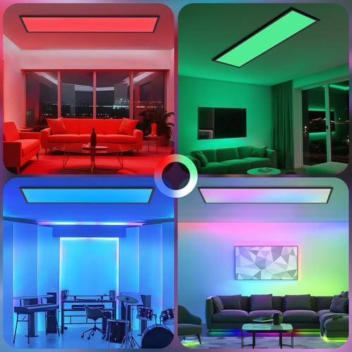 Panneau LED 120x30, Plafonnier Rgb Dimmable Avec Télécommande, 39w Noir.