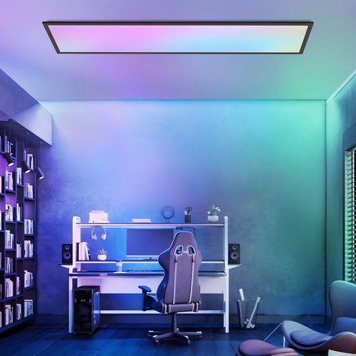 Panneau LED 120x30, Plafonnier Rgb Dimmable Avec Télécommande, 39w Noir.