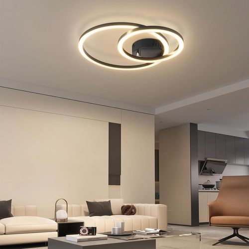 Plafonnier LED 40cm, 2 Anneaux Moderne, 23w 3000k Blanc Chaud Pour Salon.