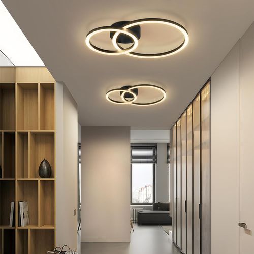 Plafonnier LED 40cm, 2 Anneaux Moderne, 23w 3000k Blanc Chaud Pour Salon.
