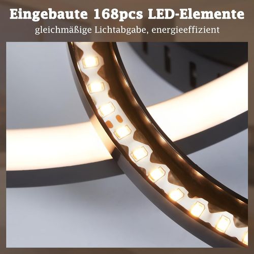 Plafonnier LED 40cm, 2 Anneaux Moderne, 23w 3000k Blanc Chaud Pour Salon.