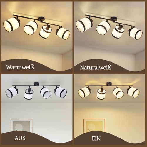 Plafonnier 4 Spots Noir, Vintage E14 Pivotant, Pour Salon et Chambre.