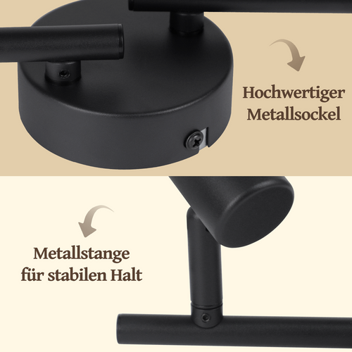 Plafonnier 4 Spots Noir, Vintage E14 Pivotant, Pour Salon et Chambre.