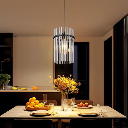 Suspension Noire, Lampe Verre 1-flamme E27, Ø 16 Cm Pour Table et Cuisine.