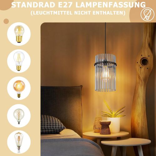 Suspension Noire, Lampe Verre 1-flamme E27, Ø 16 Cm Pour Table et Cuisine.