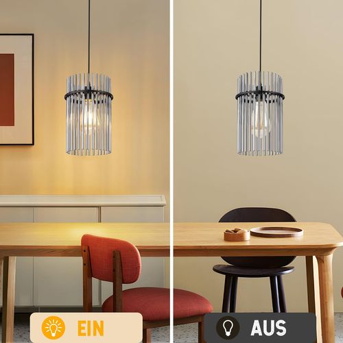 Suspension Noire, Lampe Verre 1-flamme E27, Ø 16 Cm Pour Table et Cuisine.