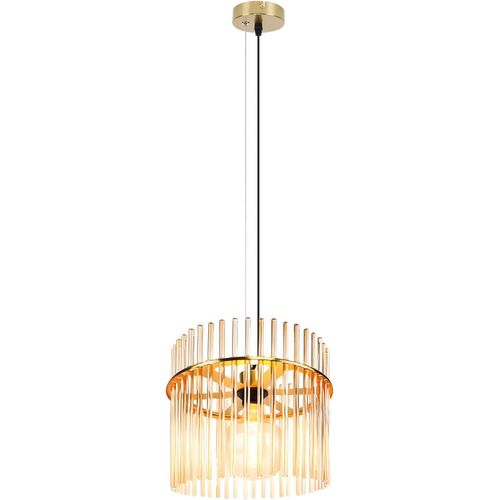 Suspension Dorée Rétro, Lampe Verre 1-flamme E27, Ø 30 Cm Pour Table.