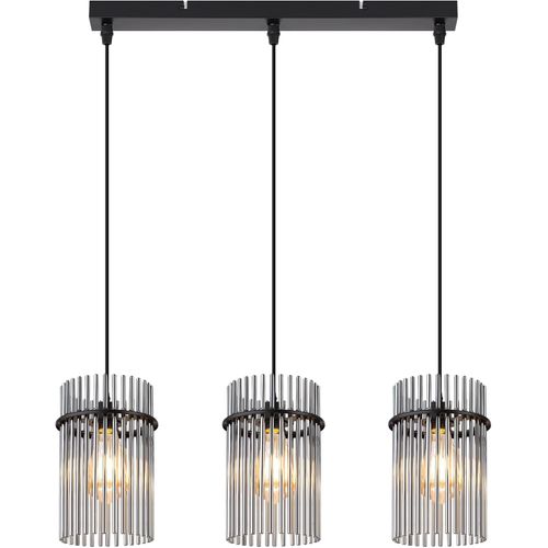 Suspension Noire Vintage, 3-lumières Verre E27, Ø 16 Cm Pour Salon.