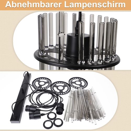 Suspension Noire Vintage, 3-lumières Verre E27, Ø 16 Cm Pour Salon.