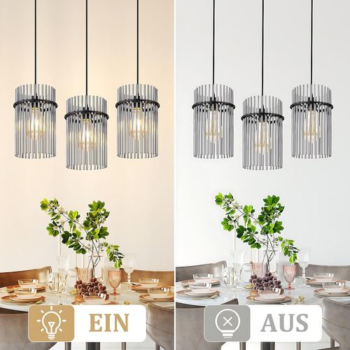 Suspension Noire Vintage, 3-lumières Verre E27, Ø 16 Cm Pour Salon.