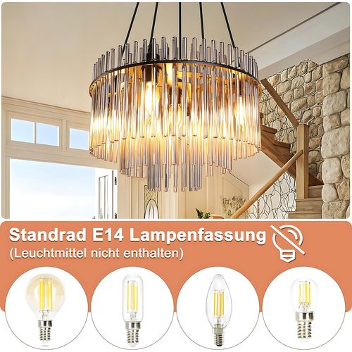 Suspension Noire Vintage, 5-lampes Verre E14, Ø 40 Cm Pour Salon et Bar.