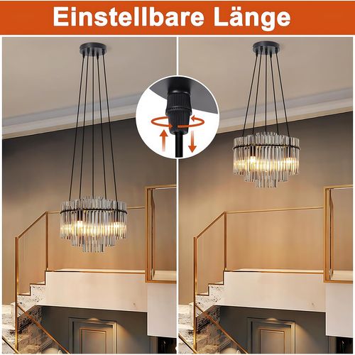 Suspension Noire Vintage, 5-lampes Verre E14, Ø 40 Cm Pour Salon et Bar.