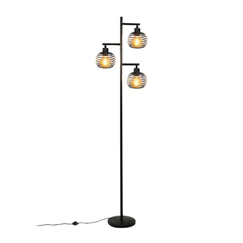 Lampadaire Industriel, 3-flammes E27, 152cm Noir Avec Interrupteur à Pied.