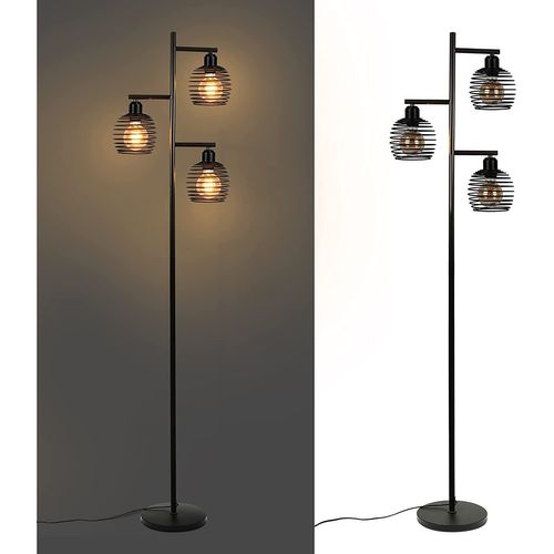 Lampadaire Industriel, 3-flammes E27, 152cm Noir Avec Interrupteur à Pied.