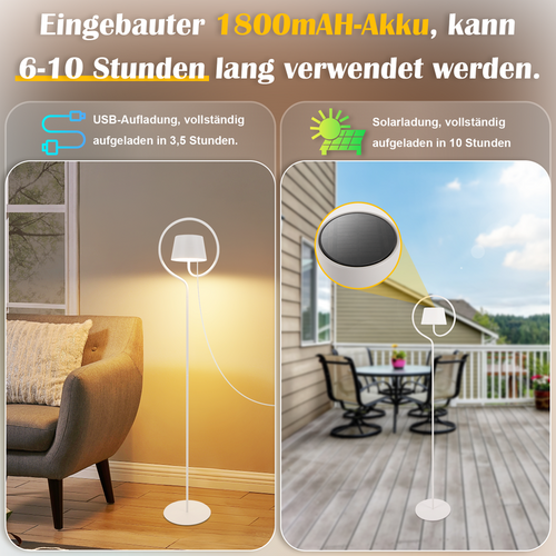 Lampadaire Solaire Extérieur 120cm, LED Dimmable, Sans Fil, Batterie USB-c.