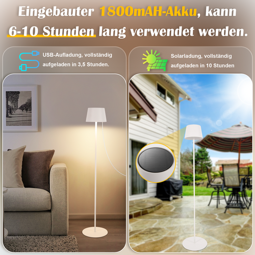 Lampadaire Solaire Extérieur 120cm, LED Dimmable, Hauteur Réglable, Blanc.