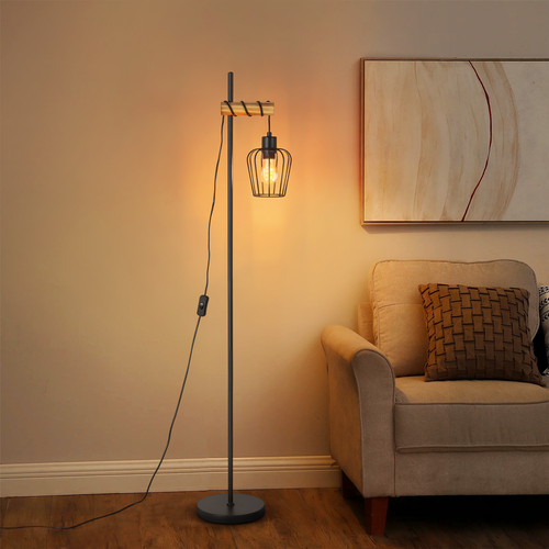 Lampadaire Vintage En Bois Et Métal, 146cm, Douille E27 Pour Salon.