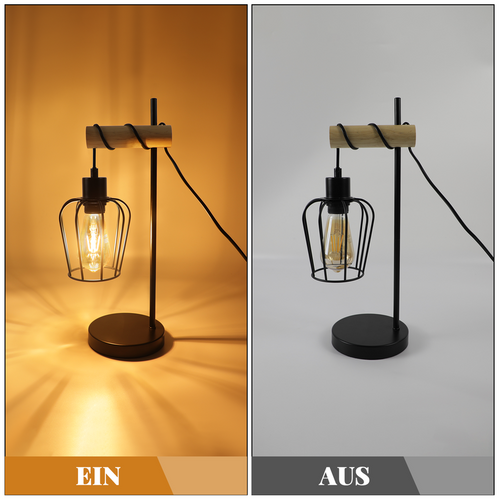 Nettlife Lampe De Table Vintage, Design Industriel En Bois Et Métal, Douille E27.