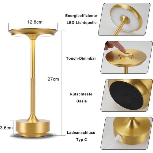 Nettlife Lampe De Chevet LED Sans Fil, Tactile Dimmable, Rechargeable USB (lot De 2).